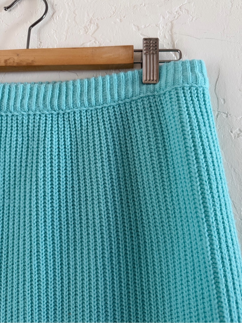 Vintage 70/80s Chunky Women’s Ribbed Knit Pencil Skirt - Aqua - Picture 2 of 4